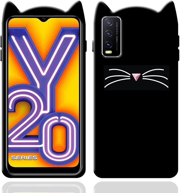 TKTHUB Back Cover for VIVO Y20a Girls 3D Cartoon Cute Cat Silicone case  (Black, Pack of: 1)