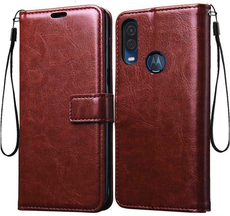 Tingtong Flip Cover for Motorola One Vision  (Brown, Cases with Holder, Pack of: 1)