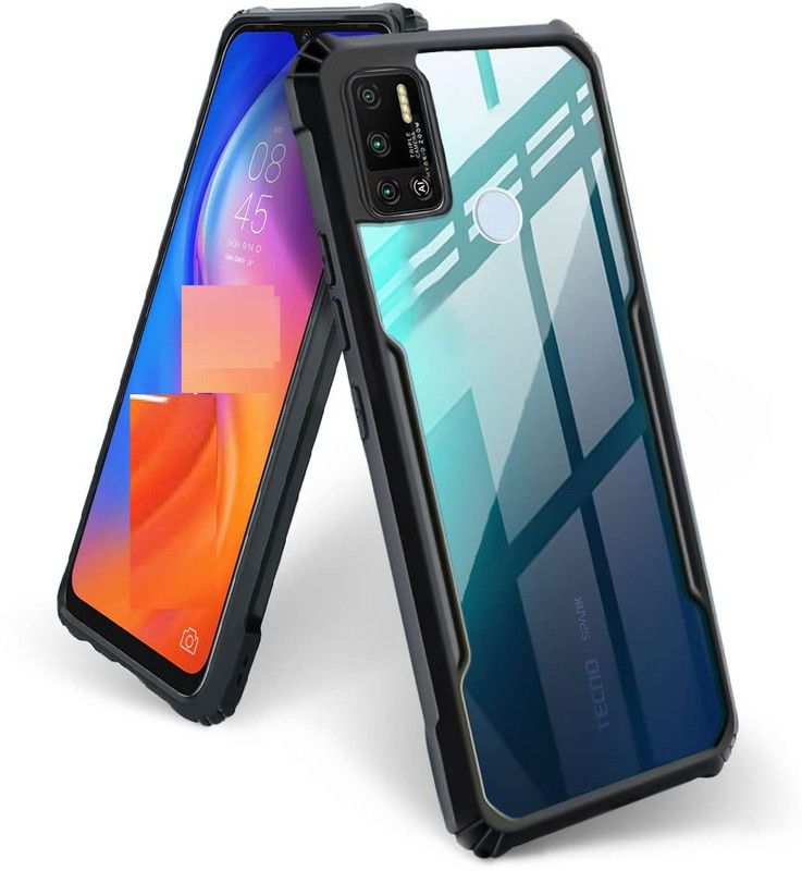 ELEF Back Cover for Tecno Spark 6 Go Transparent Shockproof Camera Protection Back Cover  (Black, Camera Bump Protector, Pack of: 1)