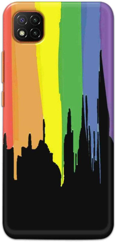 NDCOM Back Cover for Redmi 9C Rainbow Colors On Black Printed  (Multicolor, Hard Case, Pack of: 1)