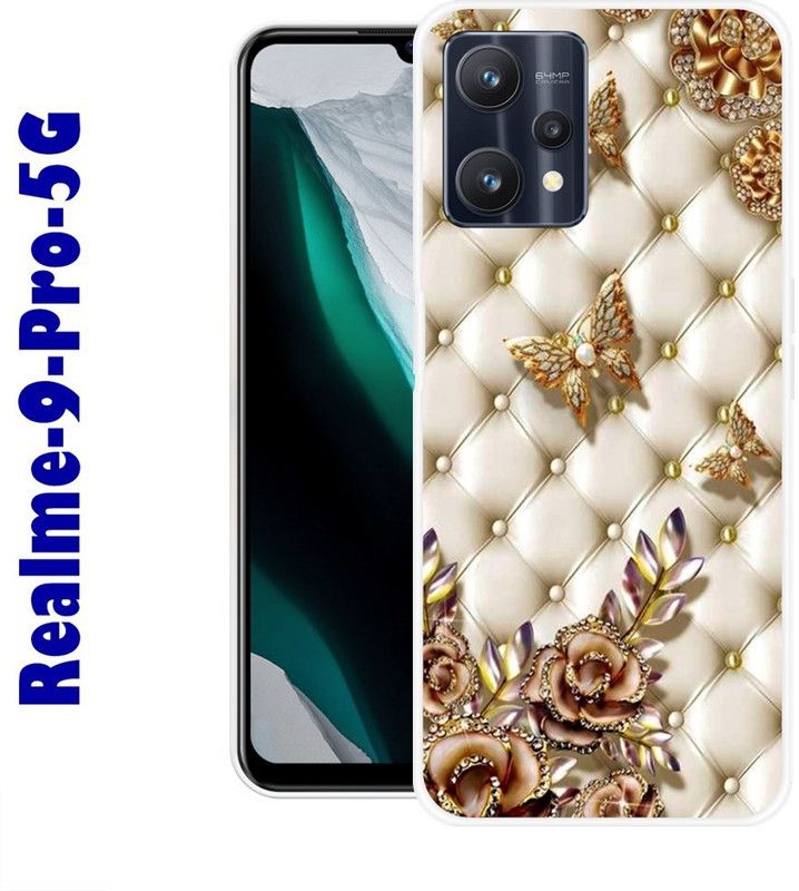 CellWorld Back Cover for Realme 9 Pro 5G  (White, Gold, Grip Case, Silicon)