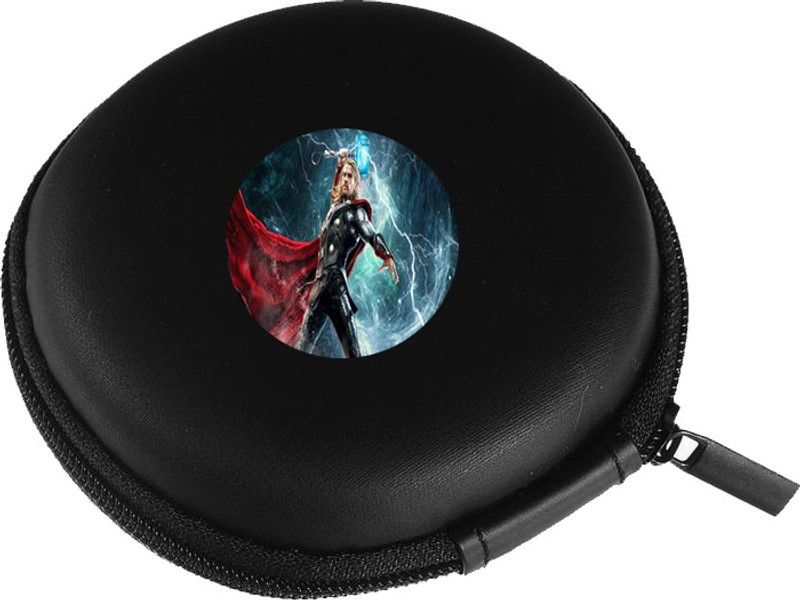 Gali Bazar Leather Zipper Headphone Case  (Black)