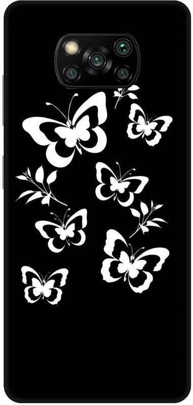 UMPRINT Back Cover for Poco X3/MZB9965IN Black Butterfly Printed Back Cover  (Multicolor, Hard Case, Pack of: 1)
