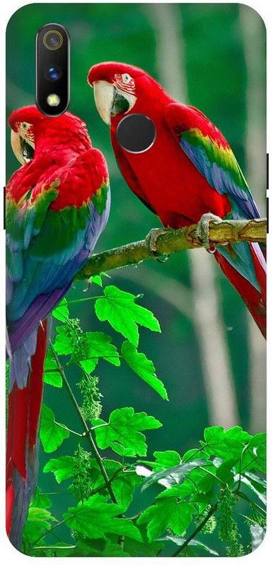 URCHIN Back Cover for Realme 3 Parrot, Natural, Nature, tropical, birds, parrot couple, cute, beautiful  (Multicolor, Shock Proof, Pack of: 1)
