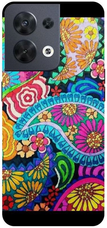 Wall Art Back Cover for OPPO RENO 8 (5G) Colourful Trippy, Seamless Pattern, Free paisley seamless Printed  (Multicolor, Dual Protection, Pack of: 1)