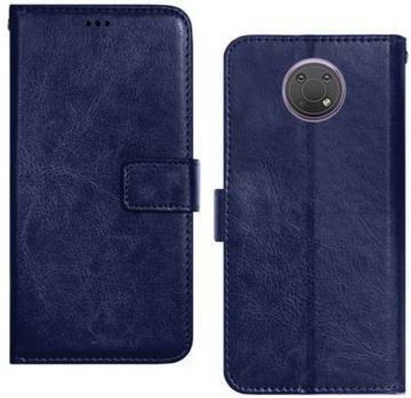 Luxury Counter Flip Cover for Nokia G10 Premium Quality |Dual Stiched |Complete Protection| Back Cover  (Blue, Magnetic Case, Pack of: 1)