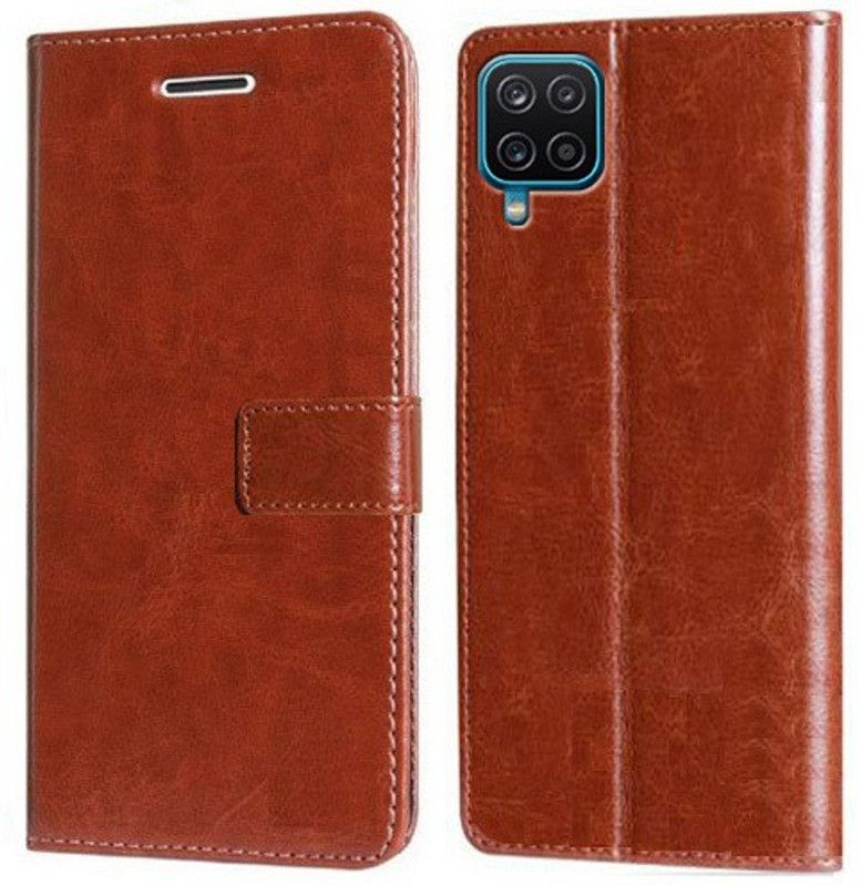 Krofty Flip Cover for Samsung Galaxy A12, Samsung Galaxy M12, Samsung Galaxy F12  (Brown, Cases with Holder, Pack of: 1)