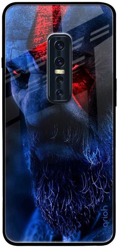 QRIOH Glass Back Cover for Vivo V17 Pro  (Blue, Red, Grip Case, Silicon, Pack of: 1)