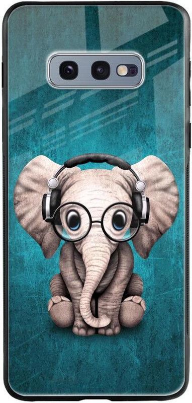 QRIOH Glass Back Cover for Samsung Galaxy S10E  (Green, Grey, Grip Case, Silicon, Pack of: 1)