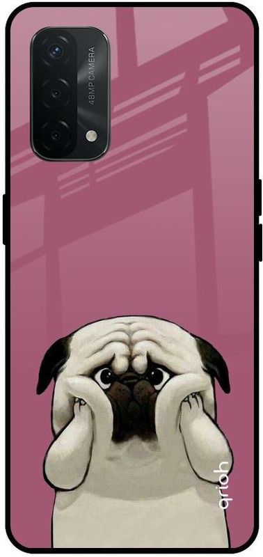 QRIOH Glass Back Cover for Oppo A74  (Purple, Grip Case, Silicon, Pack of: 1)