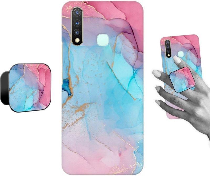 COBIERTAS Back Cover for Vivo Y19  (Blue, Pink, Cases with Holder, Pack of: 1)