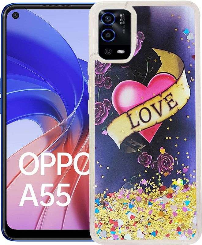 KBAGS Back Cover for OPPO A55 4G Fully Glitter and Liquid with Printed LOVE in The Middle  (Multicolor, Waterproof)
