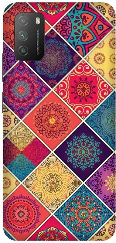 UMPRINT Back Cover for Poco M3/MZB087AIN Flower Mandala Patterns Printed Back Cover  (Multicolor, Hard Case, Pack of: 1)