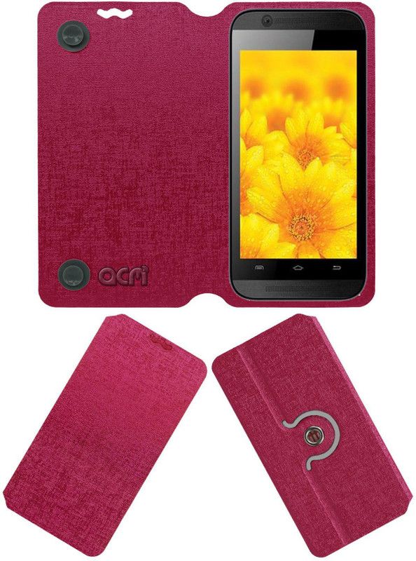 ACM Flip Cover for Intex Aqua 4x  (Pink, Cases with Holder, Pack of: 1)