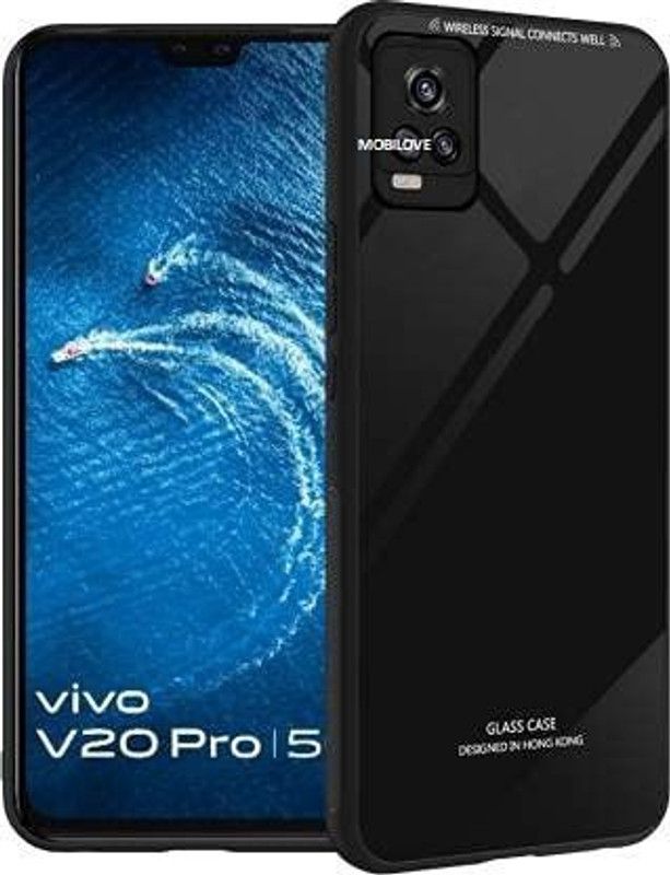 MOBILOVE Back Cover for Vivo V20 Pro | Luxury Toughened Glass Cover With Shockproof Soft Silicone Side Case  (Black, Hard Case, Pack of: 1)