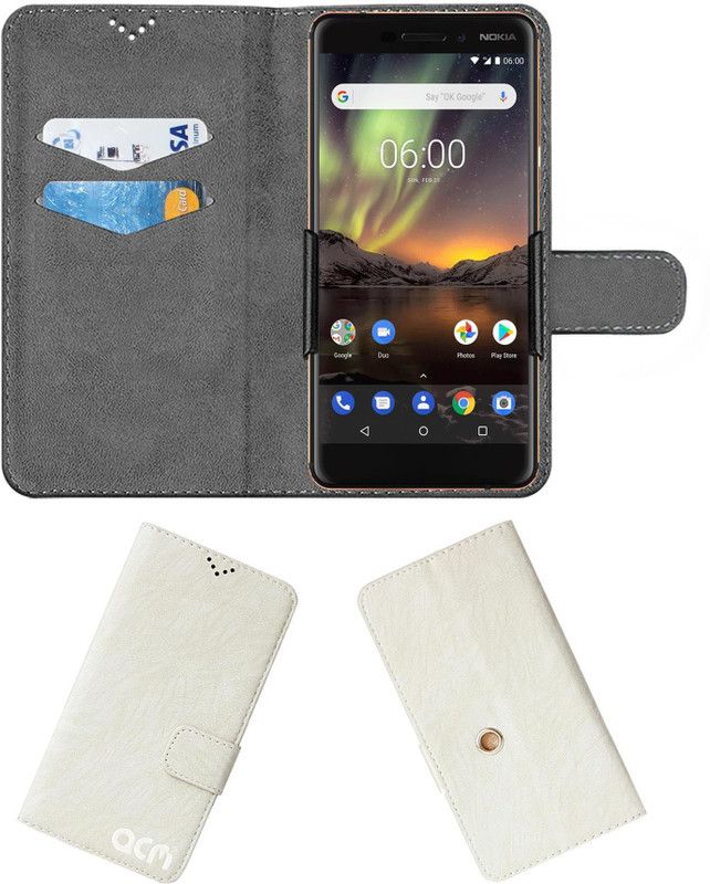 ACM Flip Cover for Nokia 6  (White, Cases with Holder)