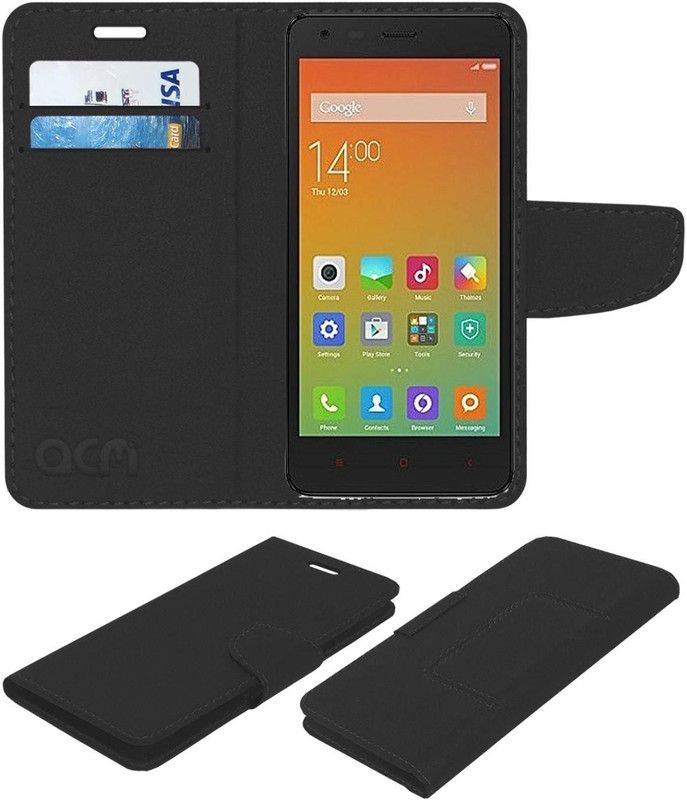 ACM Flip Cover for Mi Redmi 2 Prime  (Black, Cases with Holder, Pack of: 1)