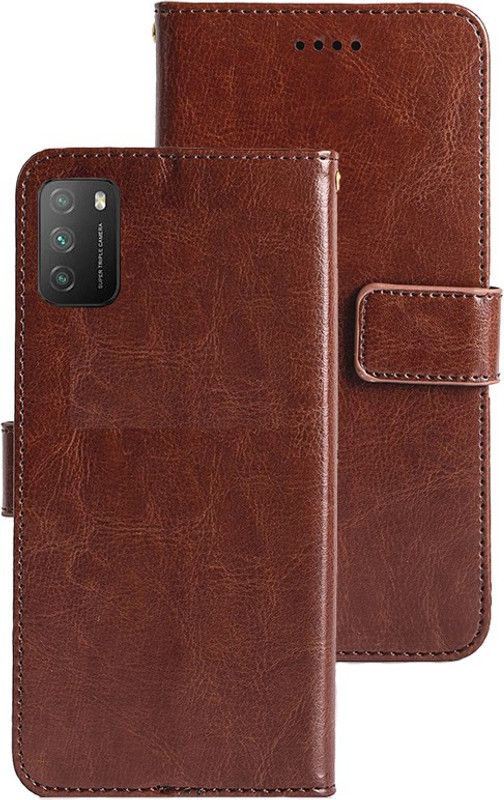 RK Seller Flip Cover for Xiaomi Poco M3 PU Leather Vintage Case with Card Holder and Magnetic Stand  (Brown, Shock Proof, Pack of: 1)
