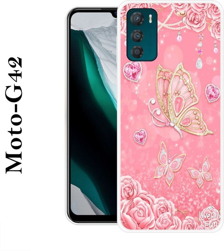 INDIALAND Back Cover for Motorola Moto G42  (Pink, Gold, Silicon)