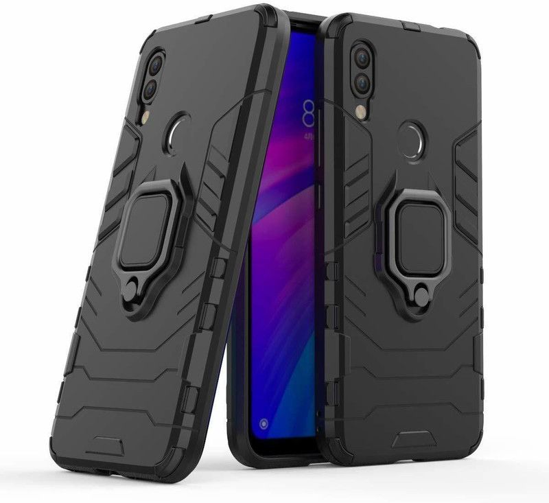 VOSKI Back Cover for Realme 3 Armor Rugged Shockproof with Metal Rotating Ring Case  (Black, Dual Protection, Pack of: 1)
