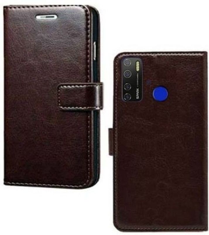 RidivishN Flip Cover for Tecno Spark 7  (Brown, Dual Protection, Pack of: 1)