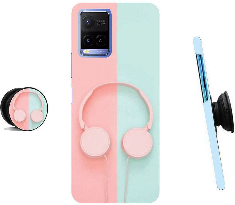 HELLO CASE Back Cover for Vivo Y21, Vivo Y21 2021, Vivo Y33s  (Pink, Blue, Cases with Holder)