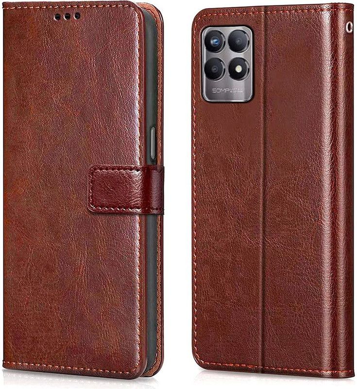 xvx Flip Cover for Realme 8i  (Brown, Pack of: 1)