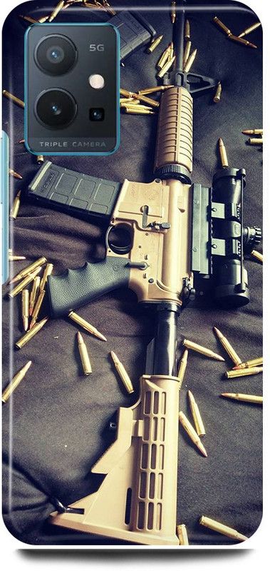 play fast Back Cover for Vivo T1 5G, V2141 GUN, RIFFLE, M416, BULLETS, BANDOOK  (Grey, Hard Case, Pack of: 1)