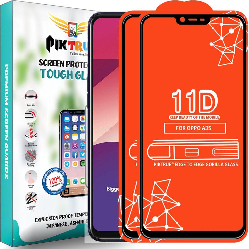 PikTrue Edge To Edge Tempered Glass for Oppo A3s  (Pack of 2)