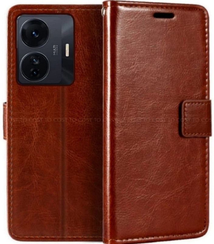 COST TO COST Flip Cover for vivo T1 44w 4g Leather flip cover, vivo t1 44w 4g V2153 V2168  (Brown, Black, Shock Proof, Pack of: 1)