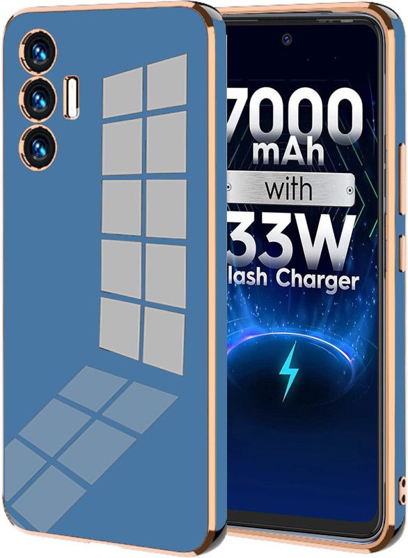 VAPRIF Back Cover for Tecno Pova 3, Golden Line, Premium Soft Chrome Case | Silicon Gold Border  (Blue, Shock Proof, Silicon, Pack of: 1)