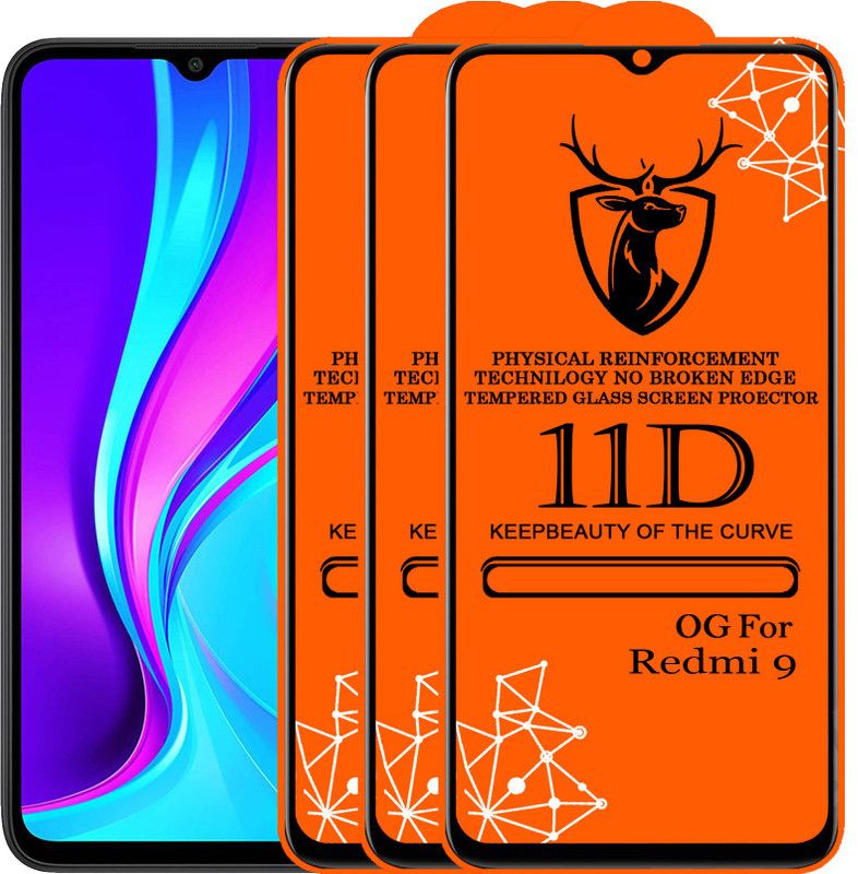 Express Buy Edge To Edge Tempered Glass for 11D Glass - Redmi 9  (Pack of 3)