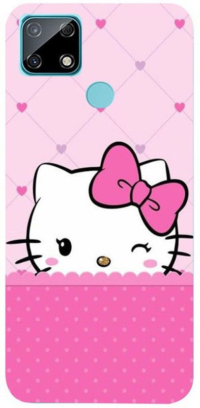 Golden Mask Back Cover for Realme c25 Pink Background With Hello Kitty  (Multicolor, Waterproof, Silicon, Pack of: 1)