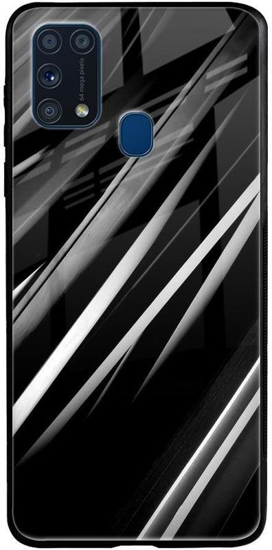 QRIOH Glass Back Cover for Samsung Galaxy M31 Prime  (Black, Grip Case, Silicon, Pack of: 1)