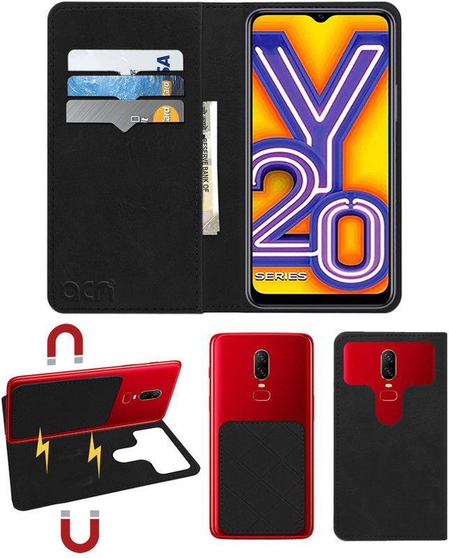 ACM Flip Cover for Vivo Y20a  (Black, Cases with Holder, Pack of: 1)