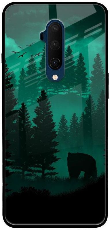 QRIOH Glass Back Cover for OnePlus 7T Pro  (Green, Black, Grip Case, Silicon, Pack of: 1)