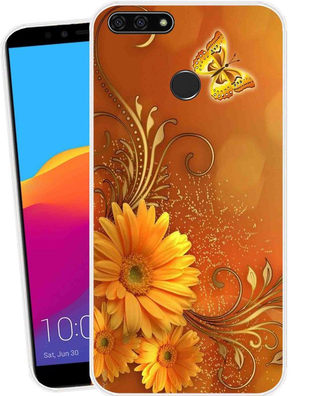 Mkprint Back Cover for Honor 7A  (Orange, Gold, Silicon)
