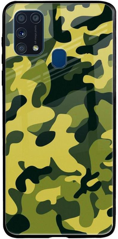 QRIOH Glass Back Cover for Samsung Galaxy M31 Prime  (Green, Grey, Grip Case, Silicon, Pack of: 1)