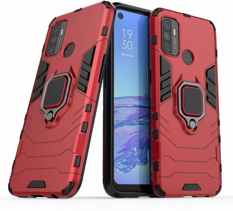 VOSKI Back Cover for Oppo A53 Armor Rugged Shockproof with Metal Rotating Ring Case  (Red, Dual Protection, Pack of: 1)