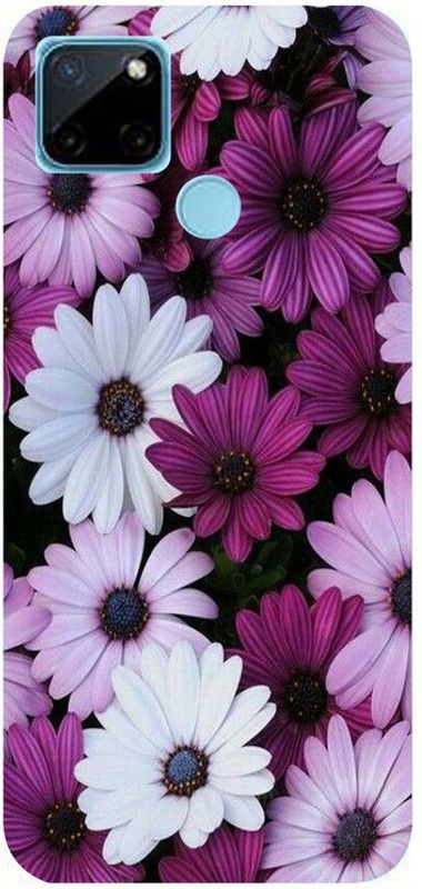 Golden Mask Back Cover for Sky Hawk Back Cover For Realme C21Y White And Purple Flowers  (Multicolor, Waterproof, Silicon, Pack of: 1)