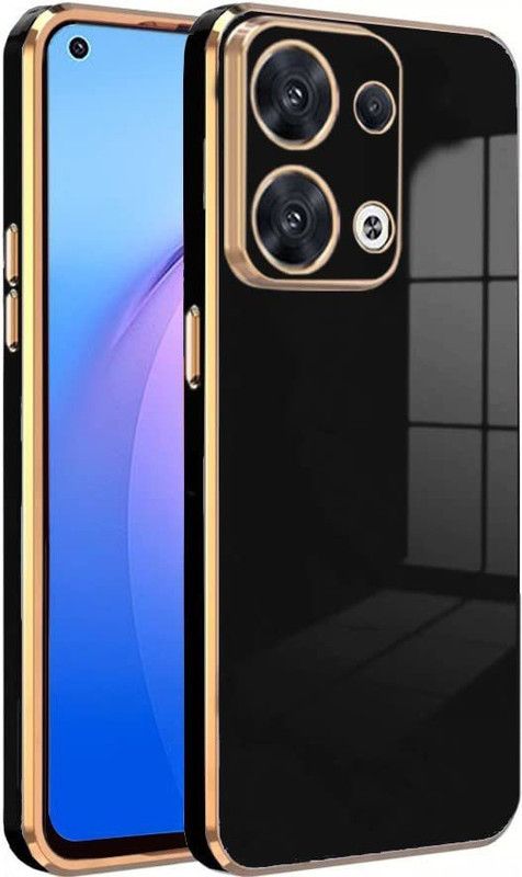Europe Mart Back Cover for Oppo Reno 8 |(Gold Plated Frame | Glossy Backside  (Black, Camera Bump Protector)