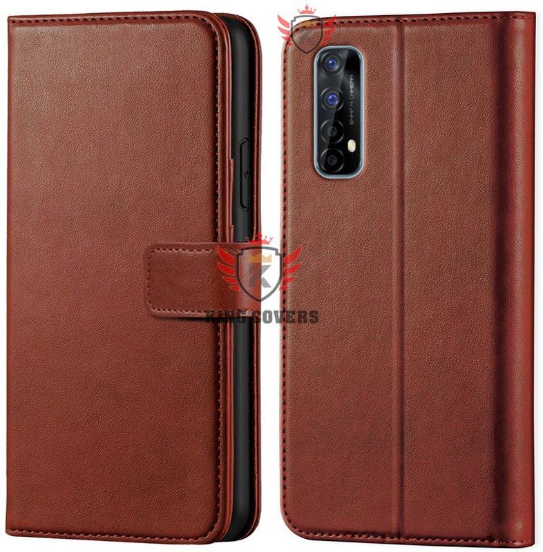 KING COVERS Wallet Case Cover for Realme-7 | Inside TPU with Card Pockets | Wallet Stand | Magnetic Closure  (Brown, Hard Case, Pack of: 1)