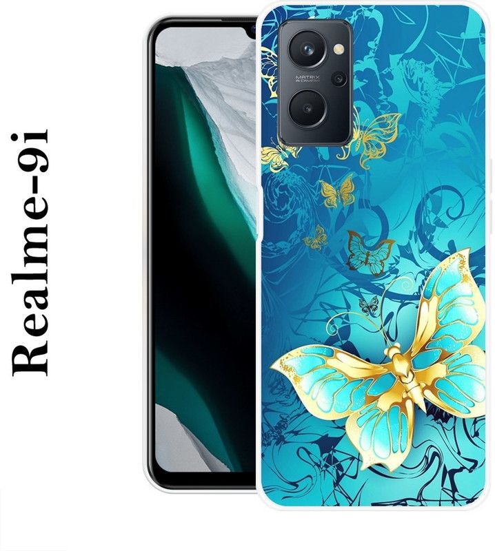 SHIVKUDI Back Cover for Realme 9i  (Blue, Gold, Grip Case, Silicon)