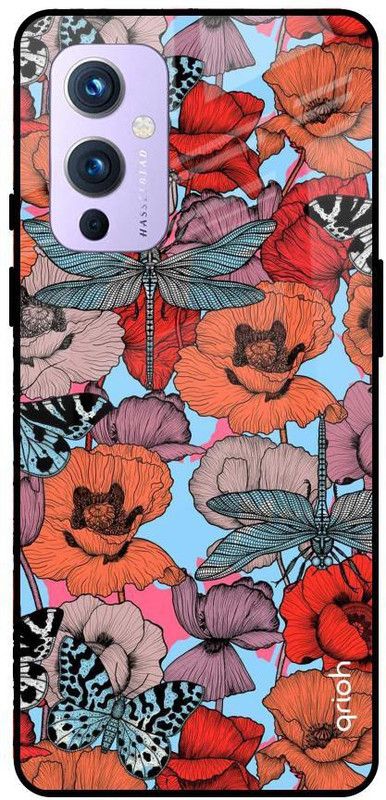 QRIOH Glass Back Cover for OnePlus 9  (Multicolor, Grip Case, Silicon, Pack of: 1)
