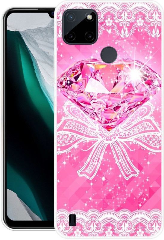 KUDI Back Cover for Realme C21y  (Pink, Silver, Grip Case, Silicon)