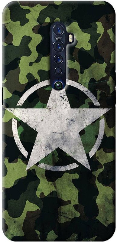 NDCOM Back Cover for OPPO Reno2 Military Camouflage Star Printed  (Multicolor, Hard Case, Pack of: 1)