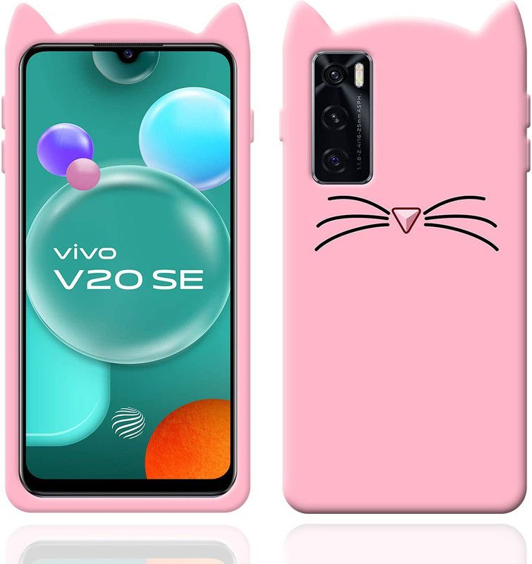 TKTHUB Back Cover for VIVO V20 SE Girls 3D Cartoon Cute Cat Silicone case  (Pink, Pack of: 1)