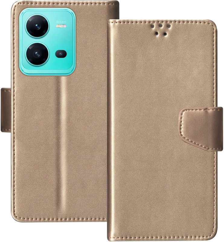 SBMS Flip Cover for Vivo V25, Vivo V25 5G  (Gold, Shock Proof, Pack of: 1)
