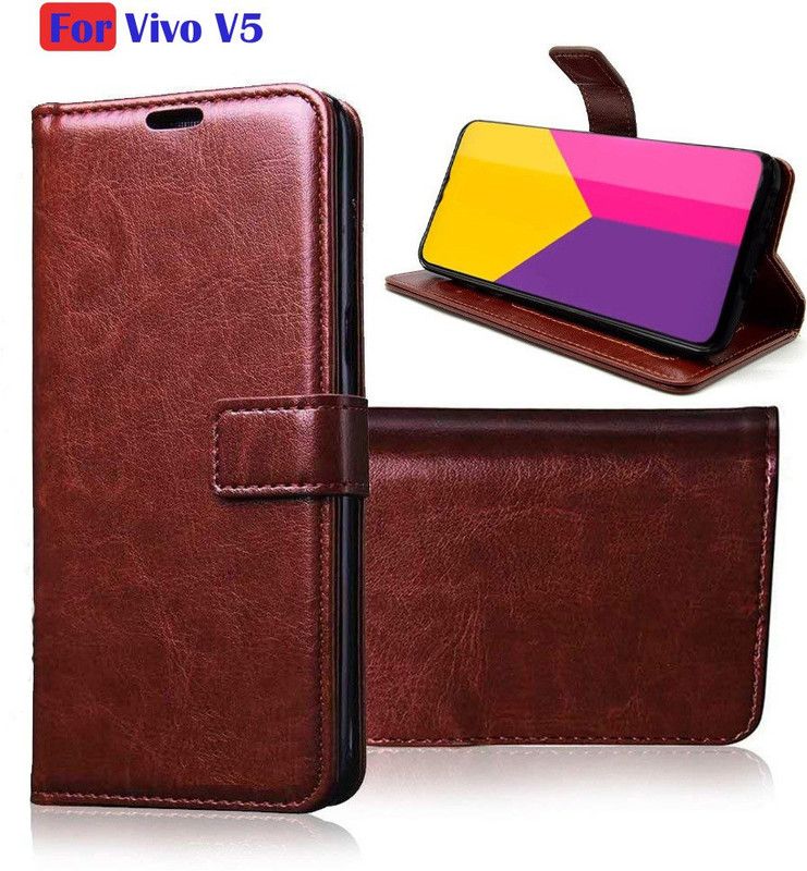 FARMAISH Flip Cover for Vivo V5  (Brown, Shock Proof, Pack of: 1)