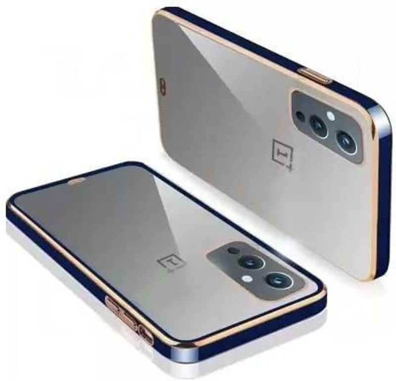 Creativo Back Cover for Oneplus 9 Square Platting Chrome Case Slim Fit Transparent Electroplating  (Transparent, Blue, Flexible, Silicon, Pack of: 1)